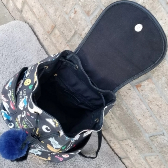 Dream Control BLACK Backpack Purse (12x14x5) Street Graffiti Emoji Cartoon Bag - Picture 4 of 9